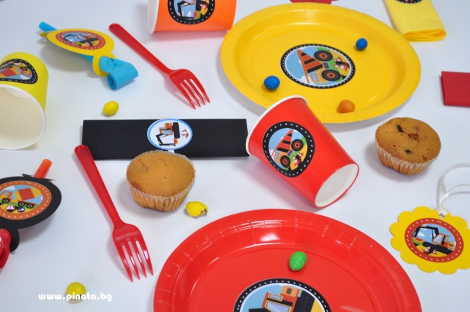 Промо пакет за 10 празнуващи Строителни машини, багер, фадрома, камион