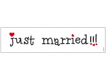 Табелка за номер на автомобил с надпис Just Married!!!, младоженци, сватба, 50х11,5см /Pd/