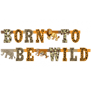 Банер гирлянд Диви животни, сафари, с надпис BORN TO BE WILD, 1,80 м /Tr/