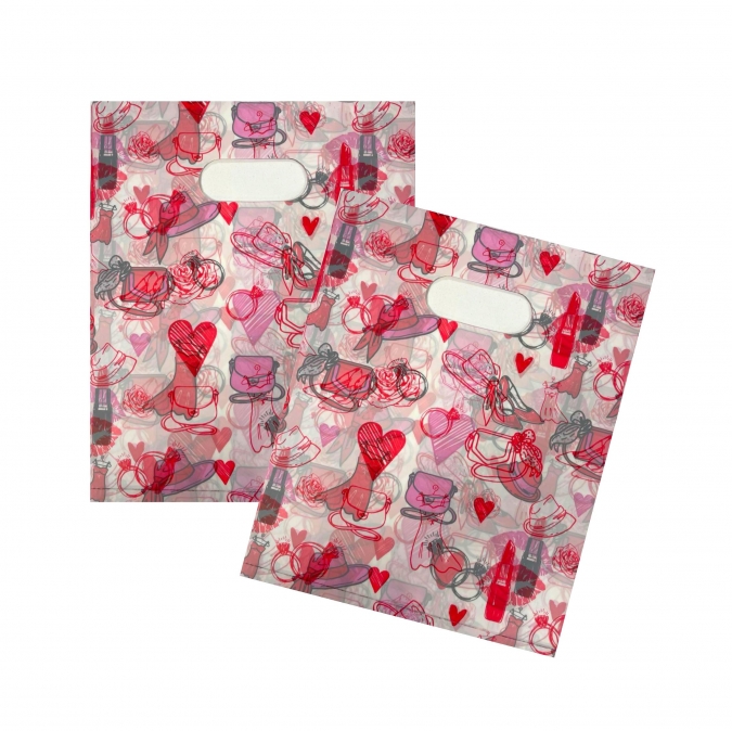 Подаръчна торбичка в розово и червено, 20х25 см /Pe/