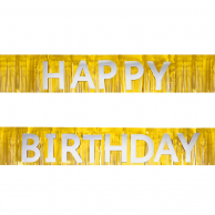 Банер Happy Birthday, златни ресни и сребърни букви /Pp/