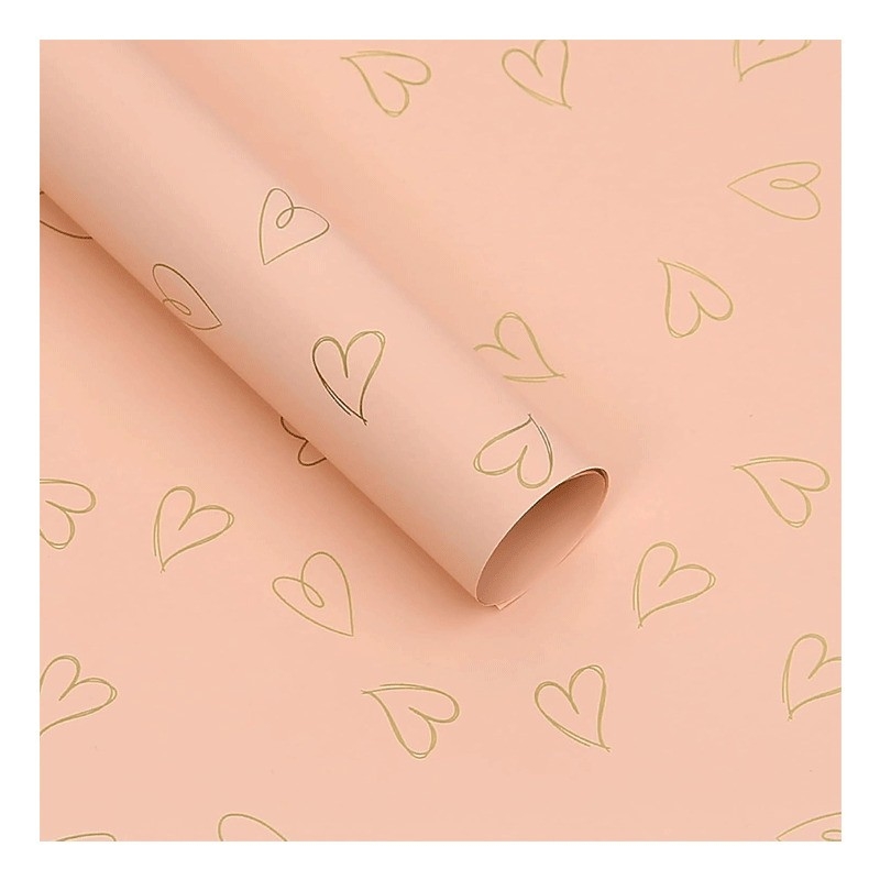 Опаковъчна хартия цвят розов, "Сърца", 55,5 х 54,5 см. /Km/