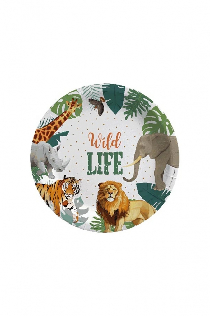 Комплект хартиена парти чинийка и чашка Сафари, животни, /Wild Life/, 8 бр. в опаковка /Tr/