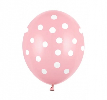 Балон розов на бели точки, диаметър 30 см, 5 бр. в пакет /Pd/