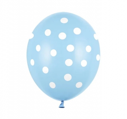 Балон син на бели точки, диаметър 30 см, 5 бр. в пакет /Pd/