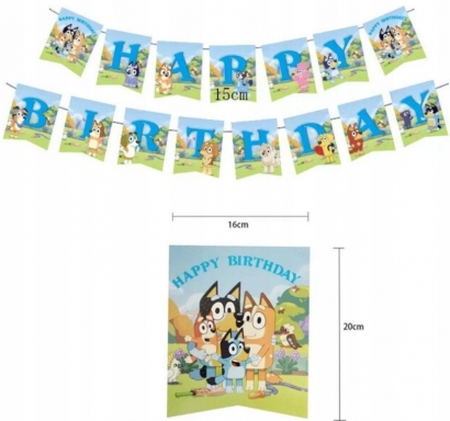 Банер гирлянд Блуи и Бинго, Happy Birthday, 2,5м. /Pe/