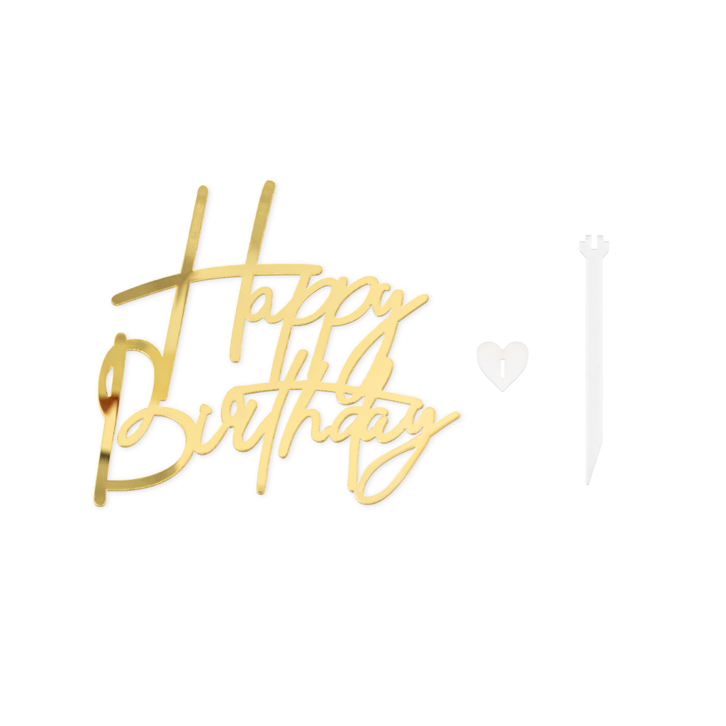 Декорация, топер за торта, фронтален, Happy Birthday, цвят злато /Pp/