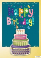 Картичка с плик Happy Birthday, торта 15,5х11,0 см /Gx/