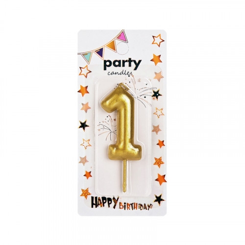 Свещичка металик цвят злато, цифра 2 /Km/