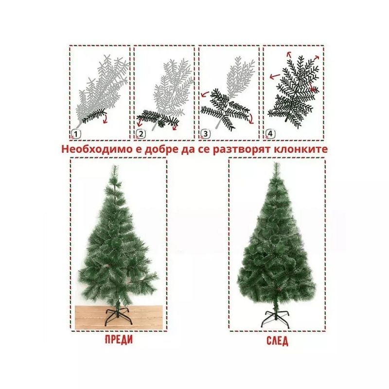 Коледна елха, зелена със заснежени връхчета, 120см /Gx/