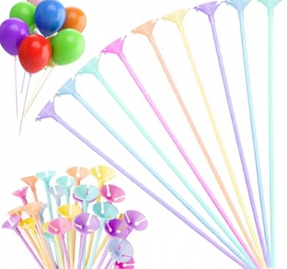 Пръчки с чашки /държачи/ за латексови балони, 42см., 10 бр., микс пастелни цветове /Gx/