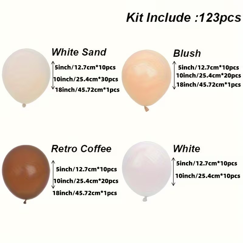 Комплект за арка 123 бр. балони в кафяво, бяло и лате /Tm/