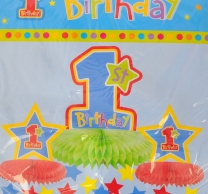 Украса за маса /тип пчелна пита/ Момче, бебе с надпис 1st Birthday /Tr/