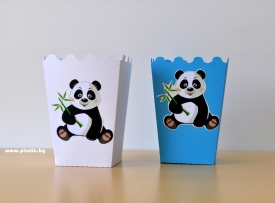 Тематична парти кутийка за пуканки Панда / Popcorn Box Panda, 3 бр. в опаковка