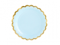 Хартиена чинийка синя със златен кант, 18,0см диаметър, 6 бр. пакет /Pd/