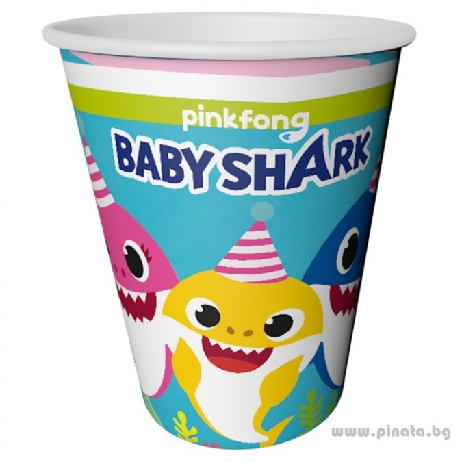 Хартиена парти чашка Бейби Шарк / Baby Shark, 8 бр. в опаковка