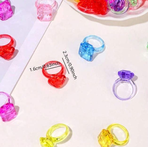 Детски акрилни пръстени с кристали, микс цветове /Ch/