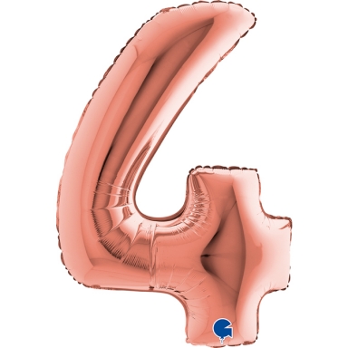 Фолиев балон цифра 4, цвят розово злато, 102см, Grabo Италия
