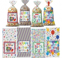 Подаръчни торбички целофан, балони Happy Birthday, 27х12,5см, 50бр. /Pe/