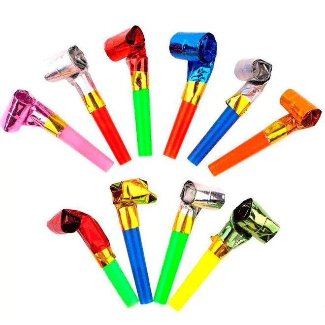 Парти свирки големи, различни цветове, 10 бр. в пакет /Gx/