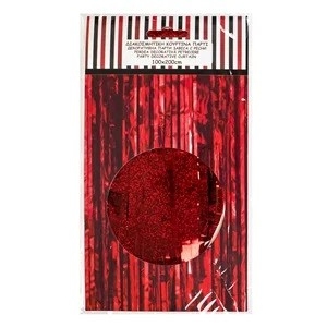 Ресни за декорация /ПВЦ/ лъскави, цвят червен с брокат, 100х200см /Mb/
