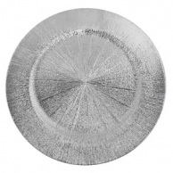 Коледно декоративно плато, кръгло, в сребристо със шагрен ефект и лъчист дизайн, 33 см /Mb/