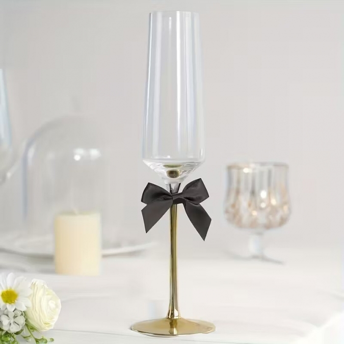 Елегантни сатенени панделки за декорация, цвят черен, 10 бр. 6,3см /Tm/