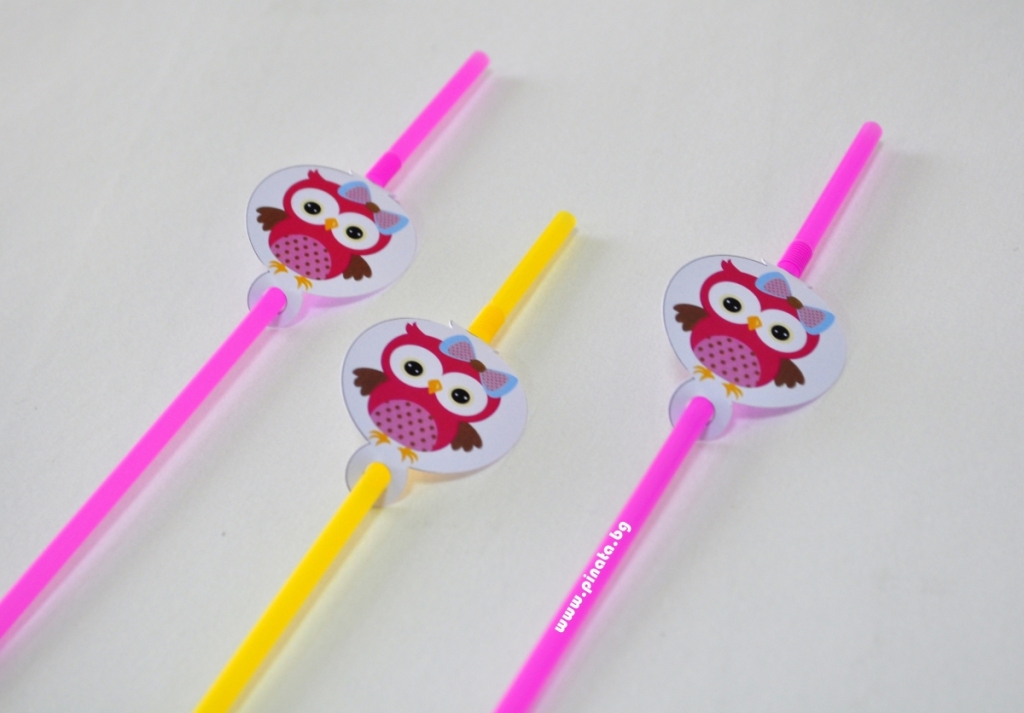 Парти сламки с облър бухалче, 10 бр. в пакет