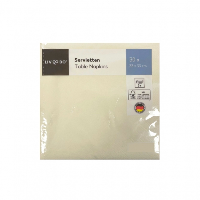 Парти салфетки цвят крем, 30 бр в пакет, 33х33 см /Kf/