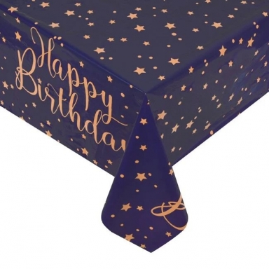 Покривка в тъмно синьо със златни звезди Happy Birthday, 120х180 см /mb/