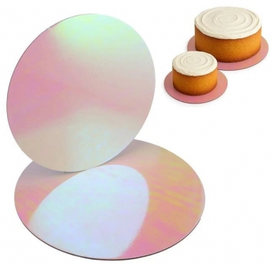 Поднос, подложка за торта, розова холограмна, 30 и 35 см диаметър, 2 бр. в опаковка /Mb/