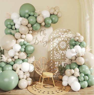 Комплект за арка 107 бр. балони в зелено, лате и бяло /Ch/