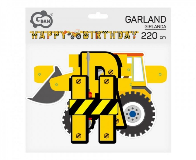 Банер гирлянд Строителни машини, Happy Birthday, 2,20м. /Gd/