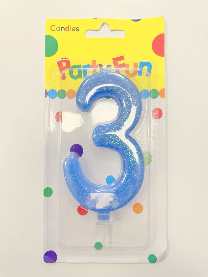 Свещ гига с брокат, цифра 0 цвят син /Gx/