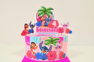 3Д Хартиена торта с декорация и персонализация Лило, Стич и Ейнджъл