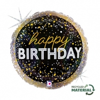 Фолиев балон Happy Birthday, Lets Party, в черно и златно, 46 см /Uk/