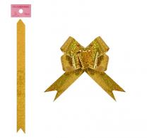 Панделка холограмна лента за подаръци с издърпване, цвят злато /Km/