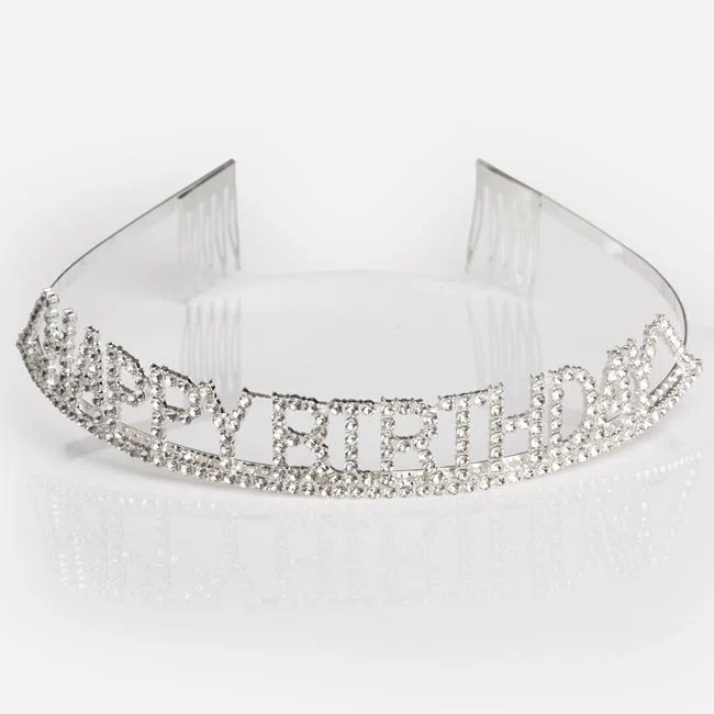 Сребърна корона Happy Birthday с блестящи камъни /Mb/