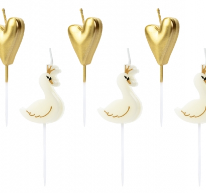 Свещички Лебеди и сърца, 6 броя /Pd/