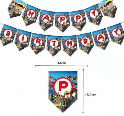 Банер гирлянд Роблокс/Roblox, Happy Birthday, 2,5м. /Pe/