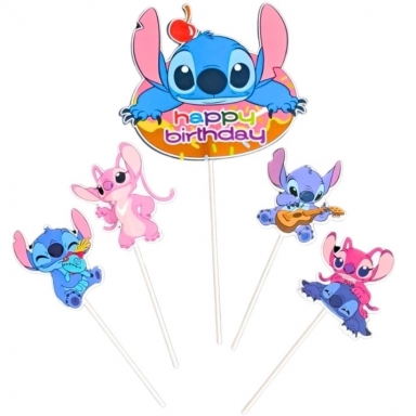 Топер за мъфини и торта Стич и Ейнджъл, 5 брoя /Pe/