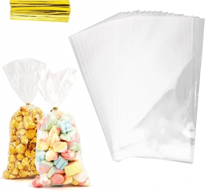 Подаръчни торбички целофан със златни връзки, 27х12,5см, 50бр. /Pe/