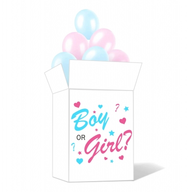 Кутия за разкриване пола на бебето с фолиев надпис BOY OR GIRL, 65x65см /Gd/