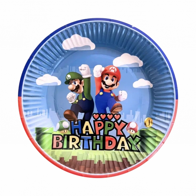 Хартиена чинийка Супер Марио, 18 см диаметър,  10 бр. в опаковка /Pe/