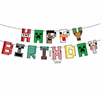Банер гирлянд Майнкрафт/Minecraft, Happy Birthday, 2,5м. /Pe/