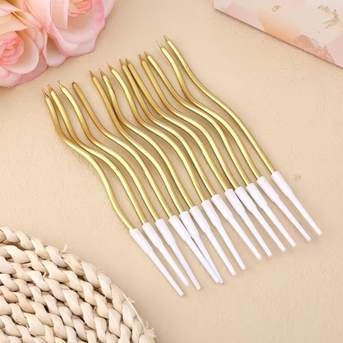 Свещи за торта спирали, 12бр., цвят злато, 15,5см /Tm/