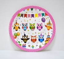 Хартиена парти чинийка Бухалчета 23 см, 8 бр. в опаковка