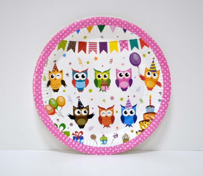 Хартиена парти чинийка Бухалчета 23 см, 8 бр. в опаковка