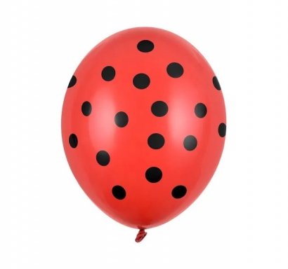 Балон червен на черни точки, диаметър 30 см, 5 бр. в пакет /Pd/
