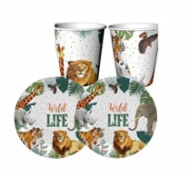 Комплект хартиена парти чинийка и чашка Сафари, животни, /Wild Life/, 8 бр. в опаковка /Tr/